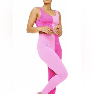TEREZ Two tone crop top & leggings - light pink hot pink - small top med bottom